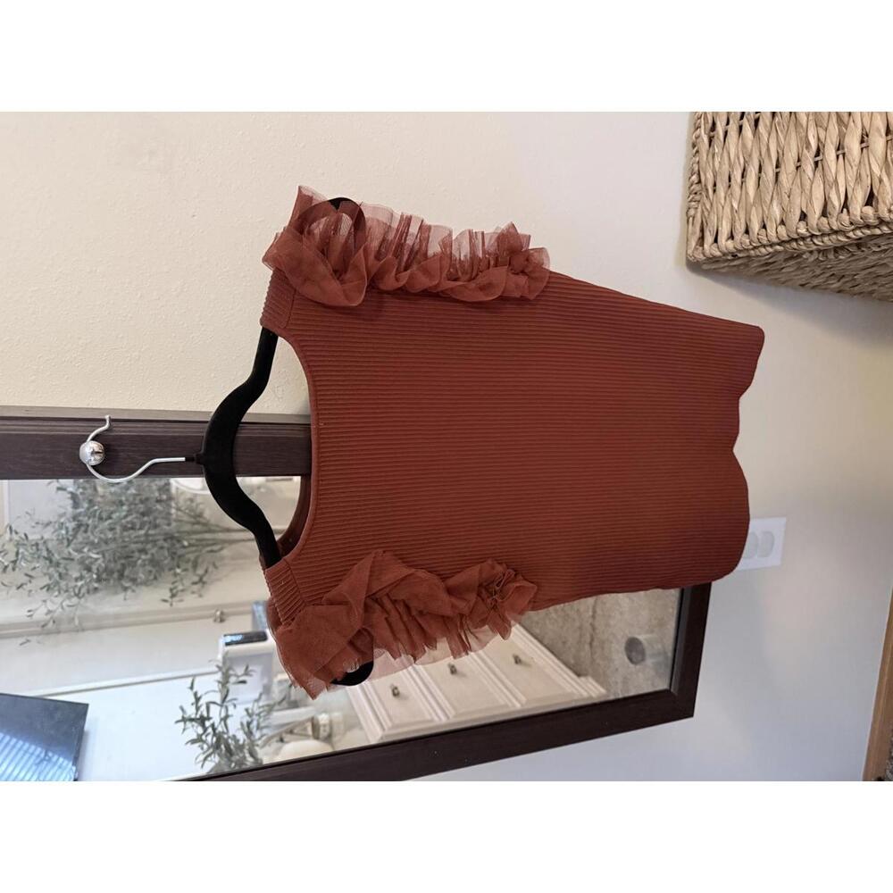 Bailey 44 Rust Ruffle Sleeve Ribbed Knit Top Size S - Picture 3 of 3